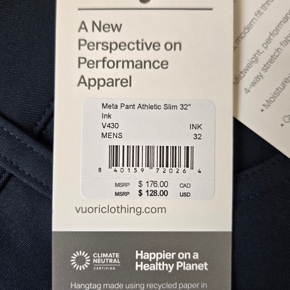 Vuori meta pant 32” inseam in ink Size 32 NWT - Picture 2 of 6